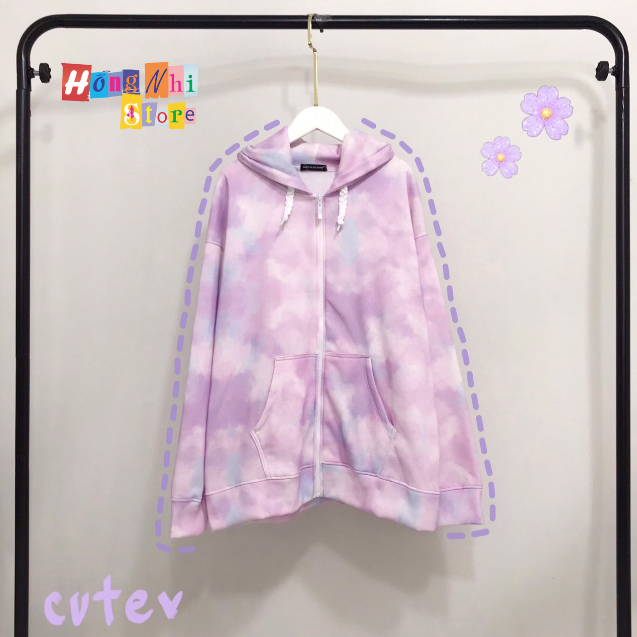Áo Khoác Hoodie Zip 3D Oversize Ulzzang Unisex Loang Màu Tím Dáng Rộng - MM