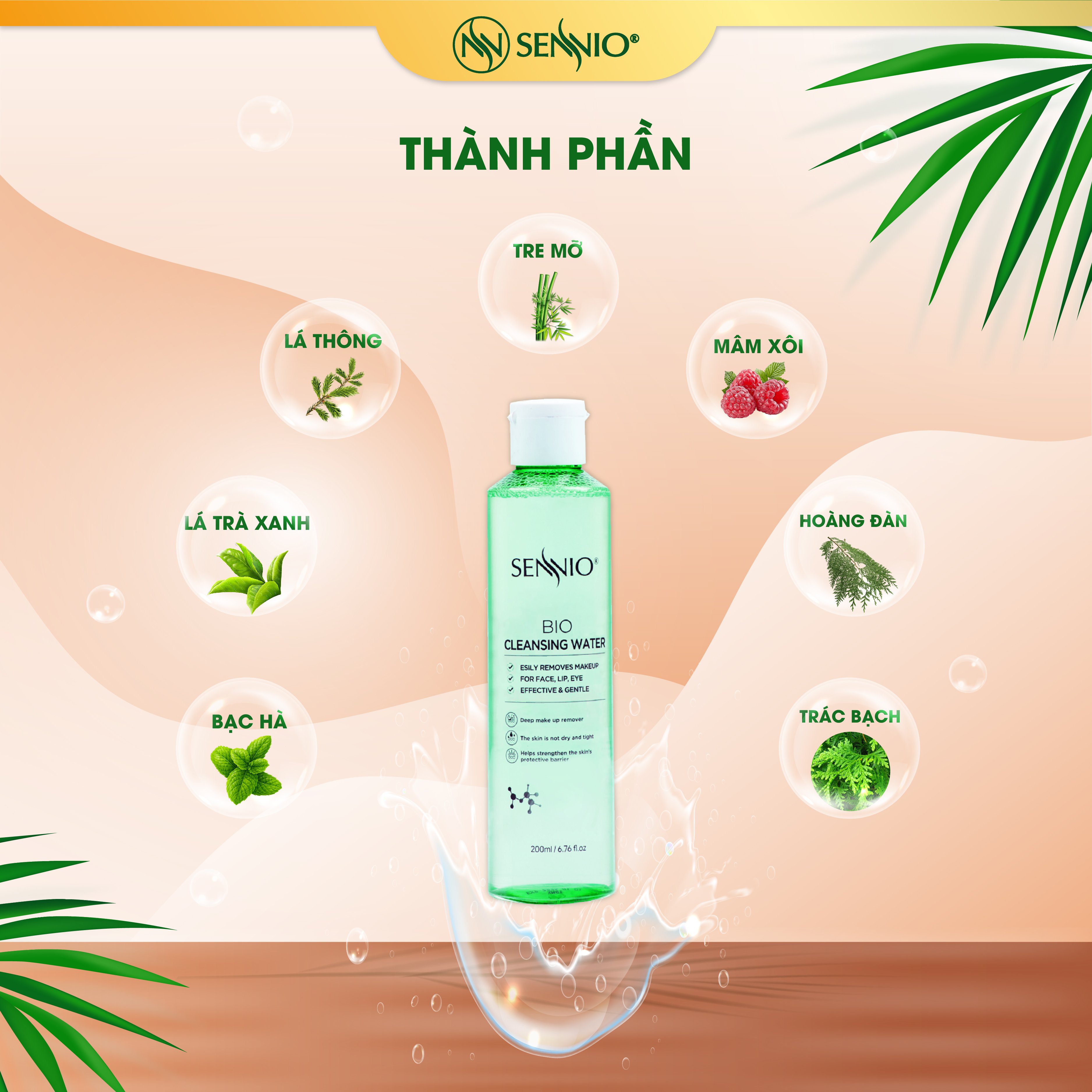 Nước tẩy trang không cồn Sennio Cleansing Water làm sạch sâu phù hợp với mọi làm da 200ml SNO 836