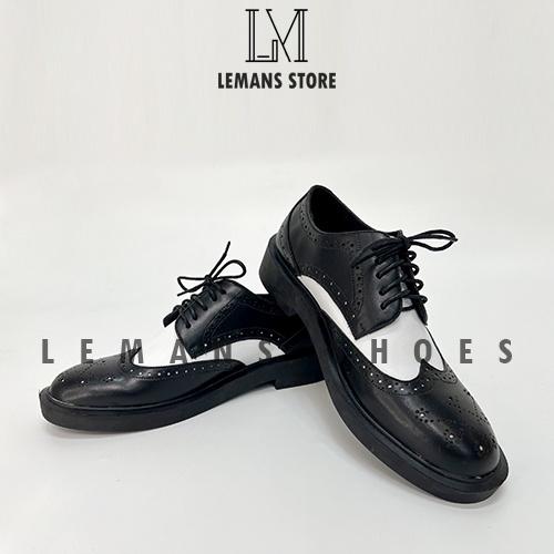 Giày Tây Nam Công Sở Cao Cấp Derby Wingtip LEMANS Black White Bảo Hành 24 Tháng