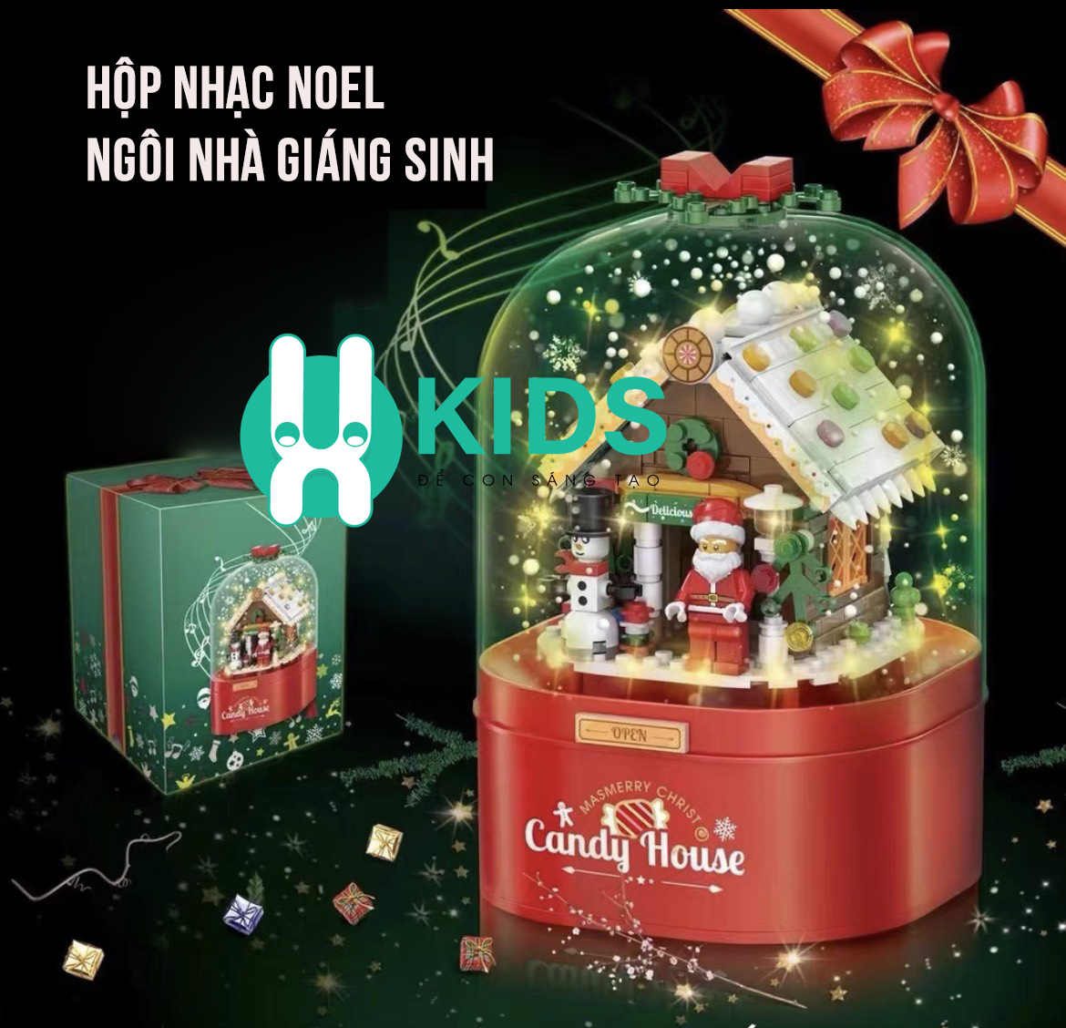 Hộp nhạc quà tặng noel cây thông giáng sinh lắp ráp trang trí DIY cỡ lớn có đèn phun tuyết tự động, xoay 360 siêu đẹp