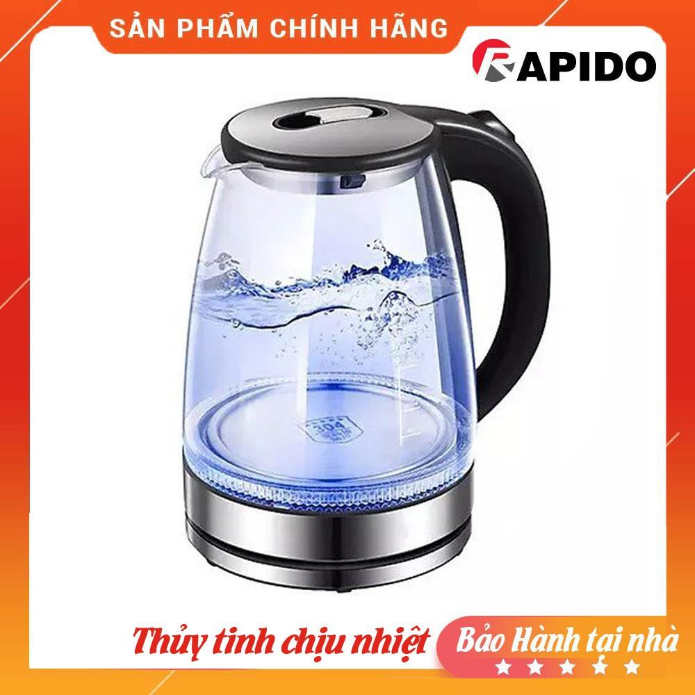 ẤM ĐUN NƯỚC SIÊU TỐC THUỶ TINH RAPIDO 1.8L/ BÌNH ĐUN NƯỚC SIÊU TỐC THUỶ TINH RAPIDO HÀNG NHẬP KHẨU