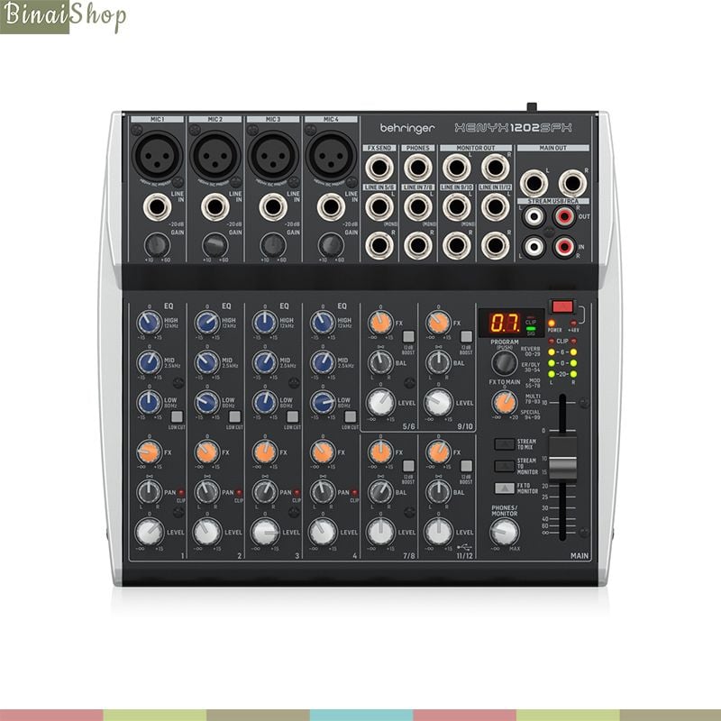 Behringer Xenyx 1202SFX - Mixer 12 Kênh USB, FX 100 Preset Dành Cho Livestream, Podcast, Thu Âm - Hàng chính hãng