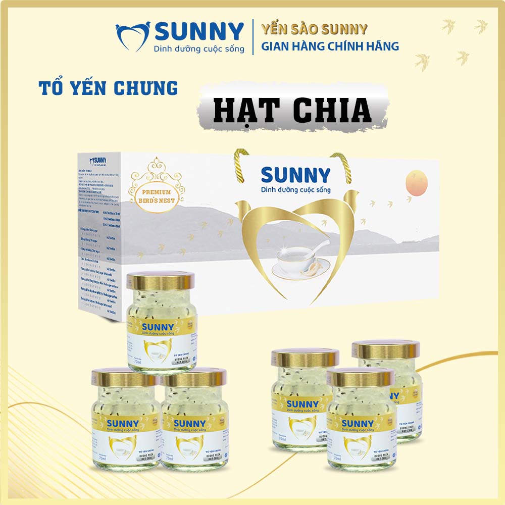 [Hộp 6] Yến hạt chia - Yến Sào Khánh Hòa chưng sẳn - 25% Yến thô - 70ml/hũ - Yến sào SUNNY