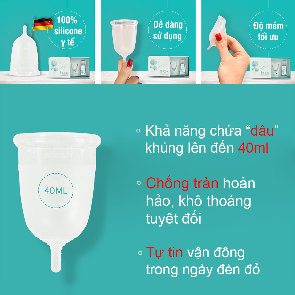 Combo Cốc Nguyệt San BeUcup Siêu Mềm Và Dung Dịch Vệ Sinh Phụ Nữ Dạ Hương 180ml Chính Hãng JN-CBB01