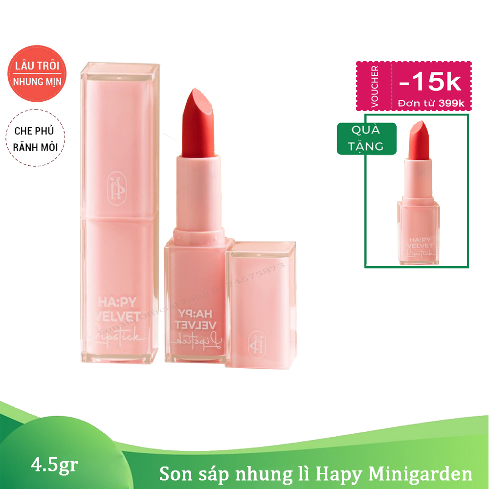 (TẶNG 1 SON) Son thỏi HAPY nhung lì Hapy MiniGarden 4.5g nhung lì lâu trôi mịn môi không khô môi bền màu