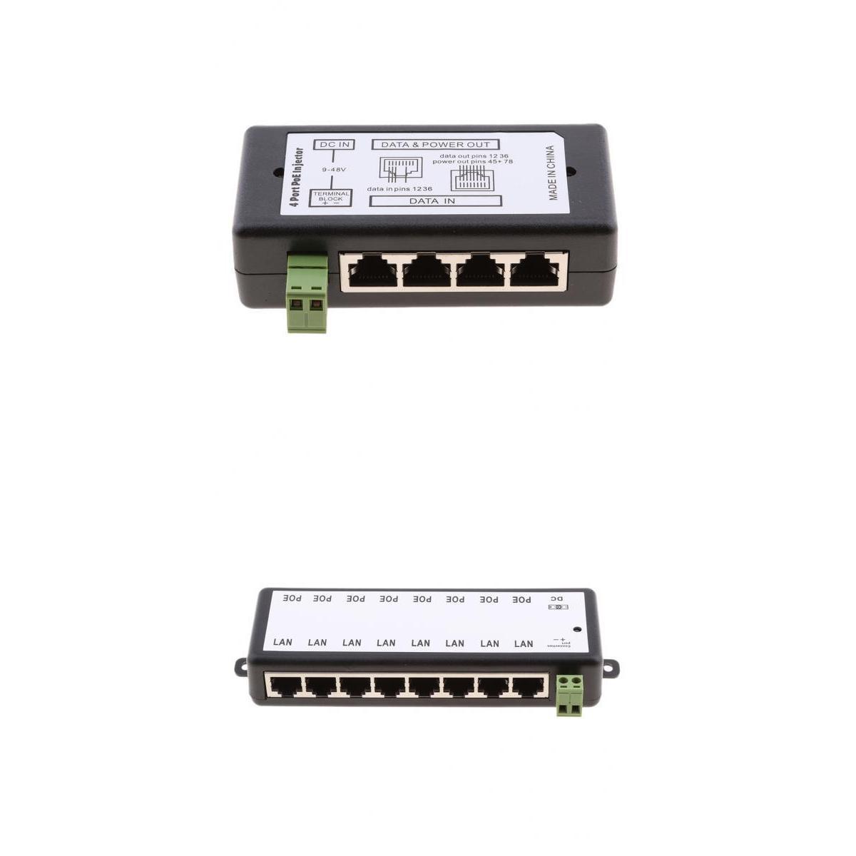 2Pcs POE Injector Switch Module 4 Ports + 8 Ports Adapter Adaptor Combo Item for Ethernet Wireless Security CCTV