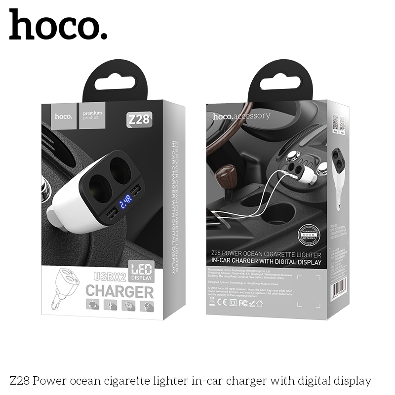 Chia tẩu sạc cho ô tô 1 ra 2 hoco Z28 _ Hàng chính hãng