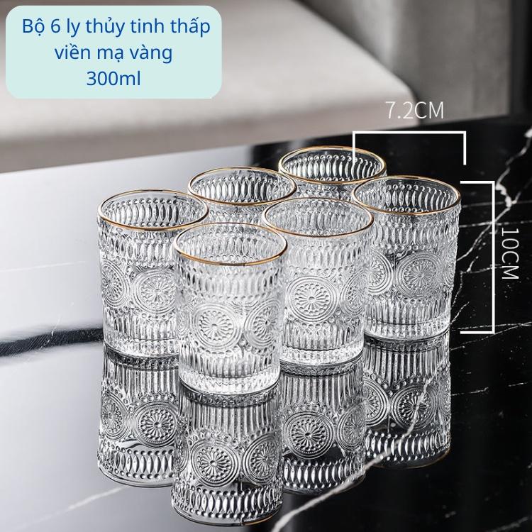 Bộ cốc ly uống nước thuỷ tinh chịu nhiệt cao cấp, viền mạ vàng sang trọng/ bộ 6 chiếc