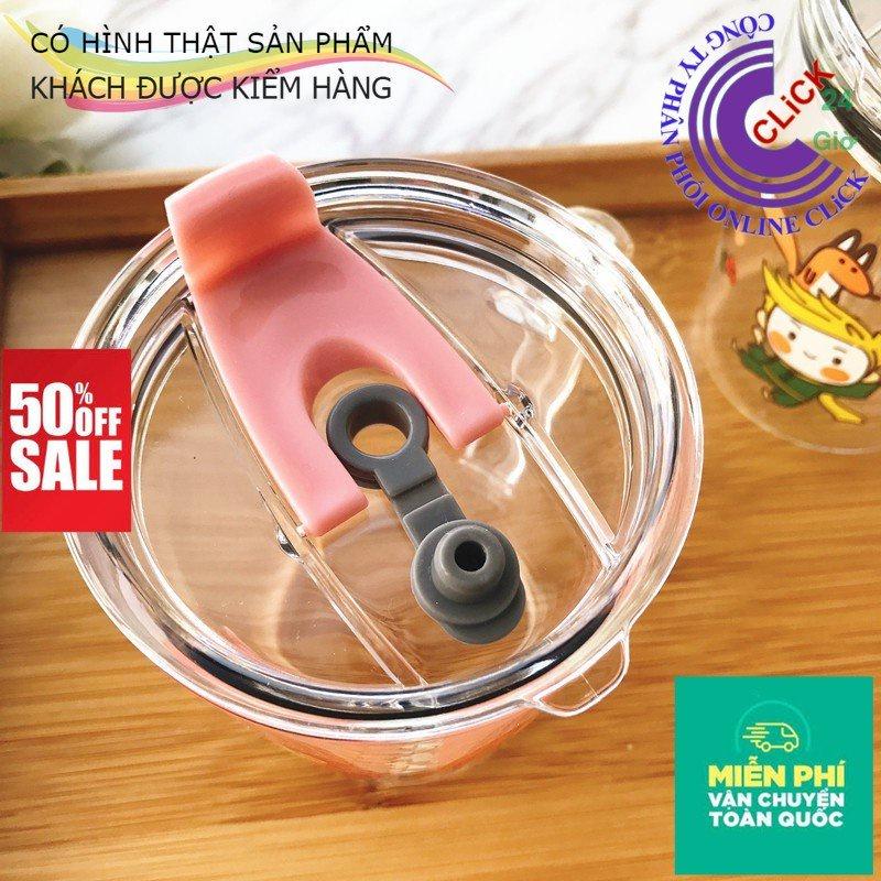 Combo 2 Ly Thủy Tinh Chịu Nhiệt Nóng Lạnh Có Nắp Kèm Ống Hút Dẻo 400ml, Có Vạch Chia Mức Tiện Dụng - Hàng Cao Cấp