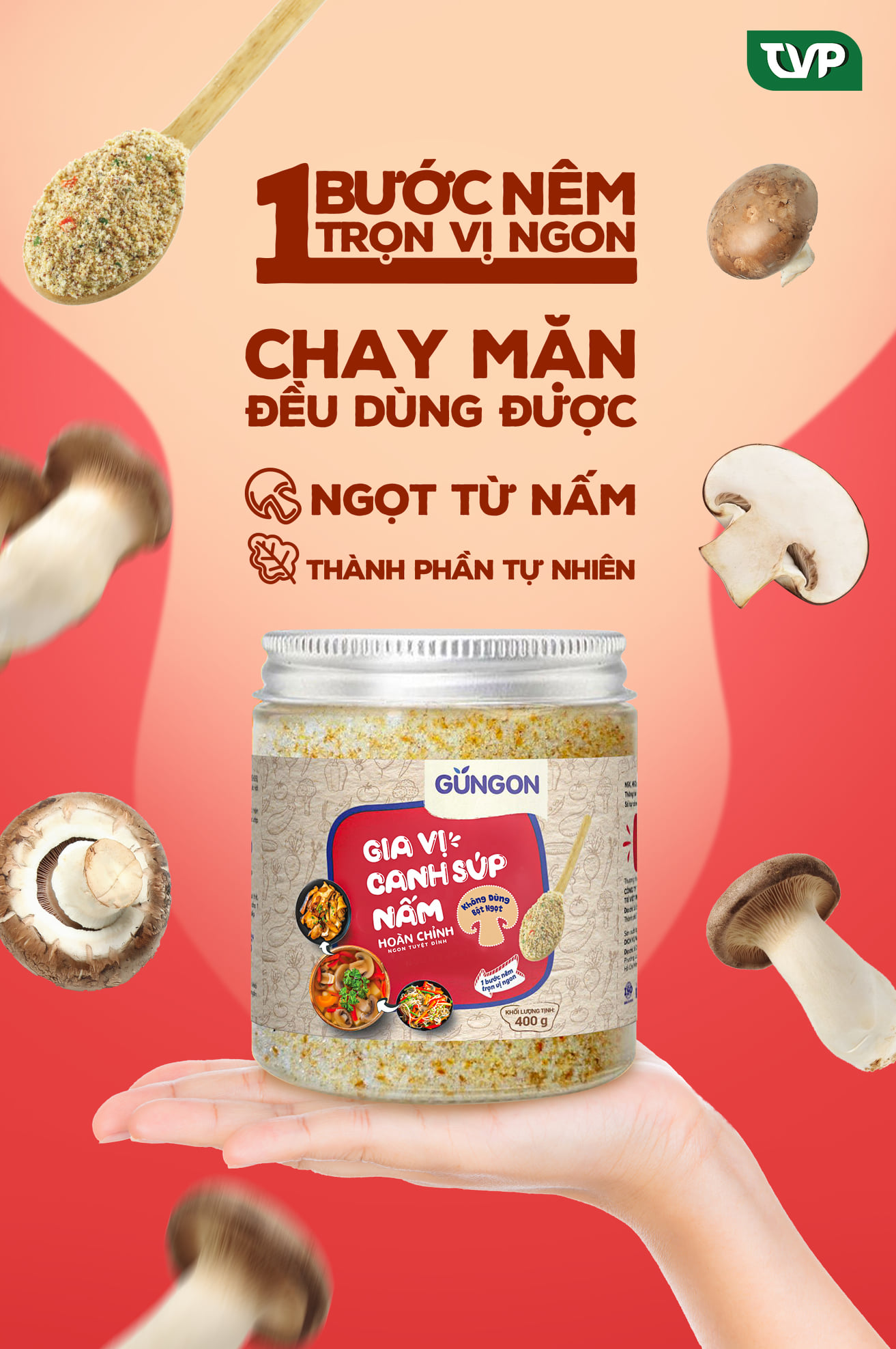 Gia vị canh súp nấm hoàn chỉnh GUNGON gia vị dùng cho người ăn chay nêm món canh súp xào kho hoặc ướp 400g