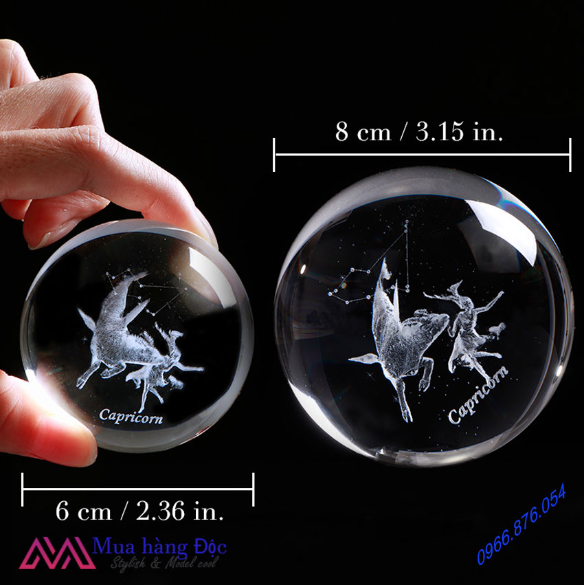 Quả Cầu Pha Lê Capricorn Crystal Ball 3D LED Cung Ma Kết 6cm