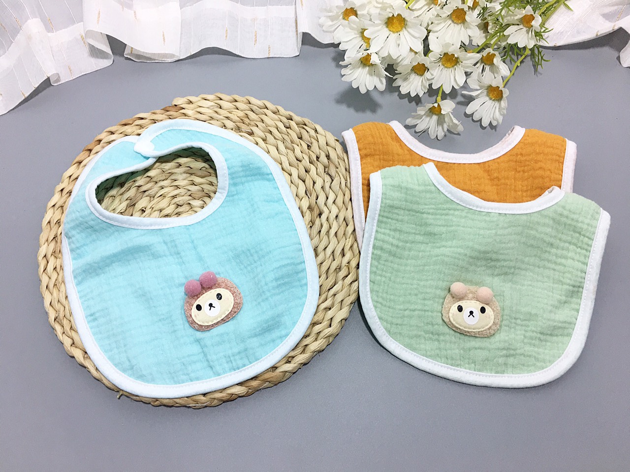 Set 3 khăn quàng đính thỏ xinh dáng chữ U siêu cao cấp