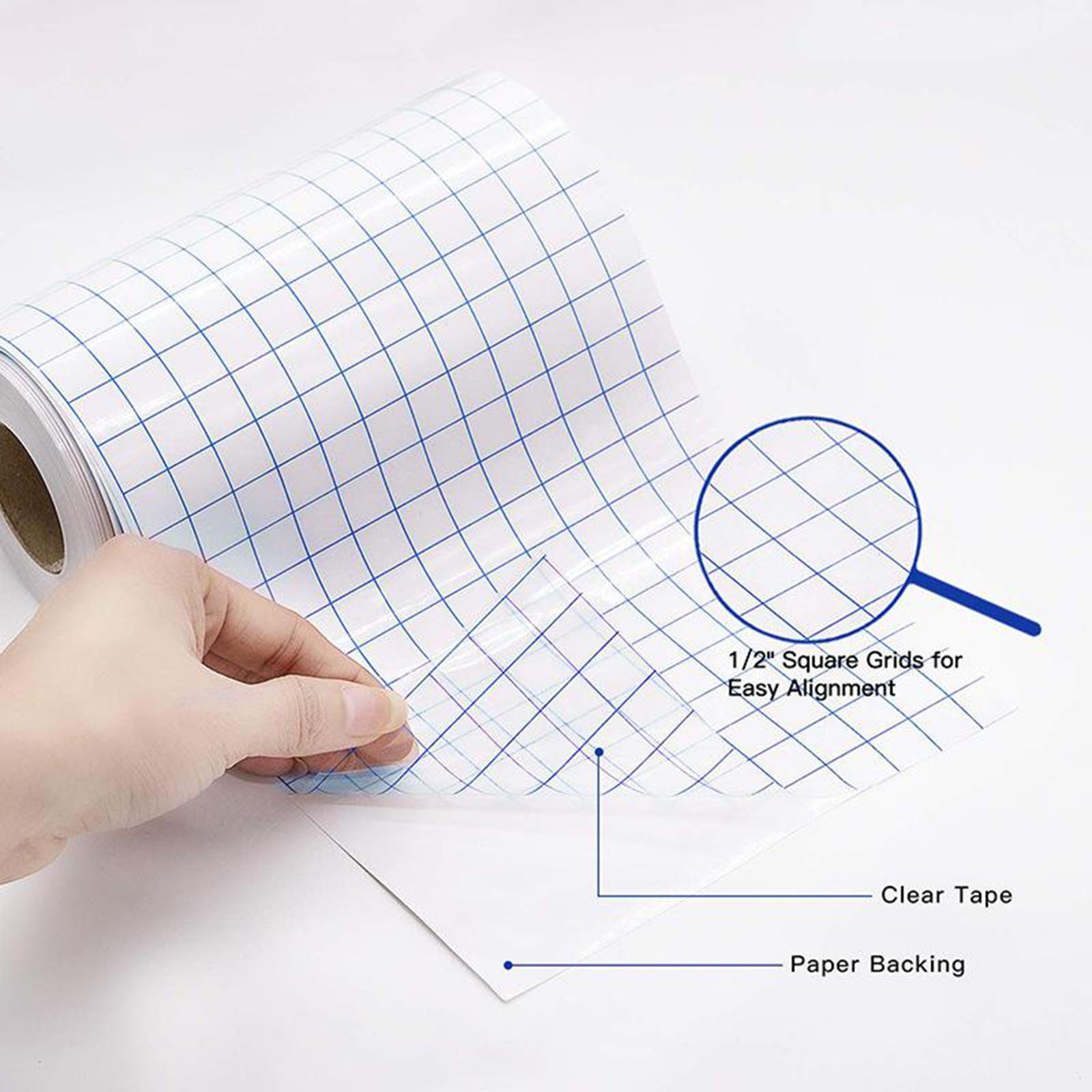 Vinyl Transfer Tape Roll (12” x 3.28 Feet) - Clear Vinyl Transfer Paper for Silhouette, Cameo, Crafts (w/ Blue Alignment Grid)