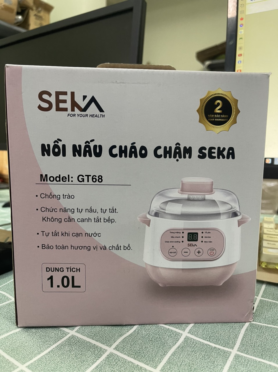 Nồi Nấu Cháo Chậm Chống Trào-Tự Ngắt - Nồi Hầm Cách Thủy Dung Tích 1L, Lòng Nồi Bằng Sứ Giữ Nhiệt Tốt Hơn...