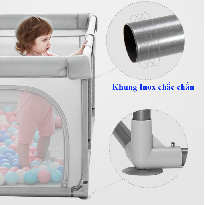 Quây Cũi Cho Bé - Quây Bóng Khung Inox Cao Cấp - Nhà Bóng Cho Bé - Hàng nhập khẩu