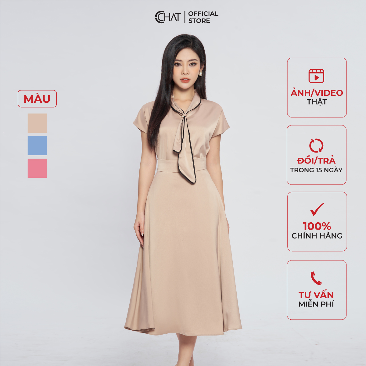 Set Đồ Nữ  Vai Dơi Cổ Buộc Nơ Chất Lụa Cao Cấp Mềm Mịn 13BNL8001XT