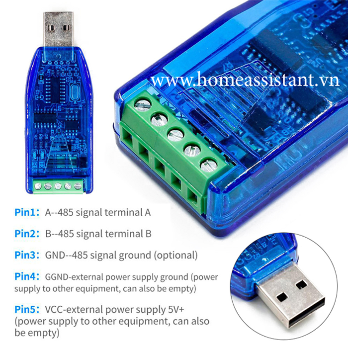 USB To RS485 Modbus Chuẩn Công Nghiệp ZK-U485 (Hỗ trợ HomeAssistant)