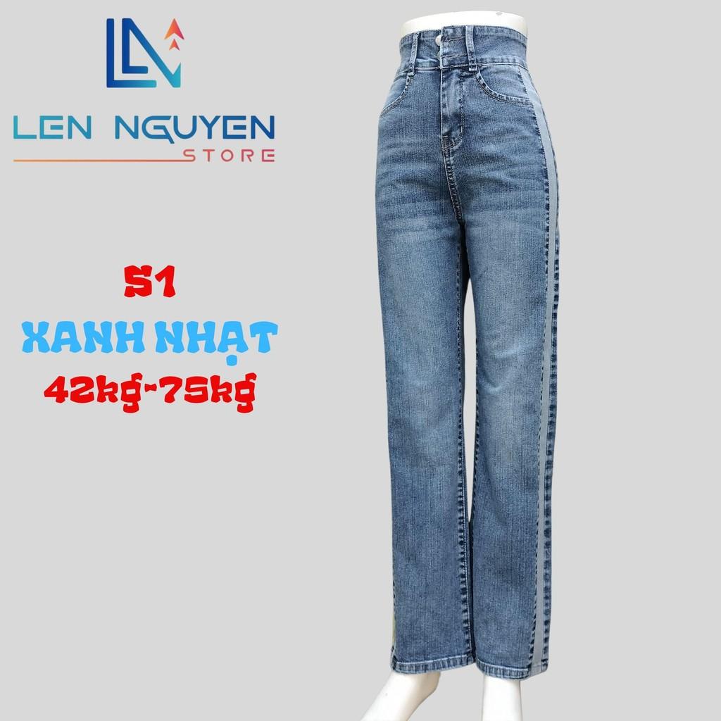S1_Quần jean nữ, suông, lưng cao, quần bò nữ dáng ôm, quần rin nữ có big size, cho 42kg đến 75kg,LEN NGUYEN STORE - Xanh Nhạt