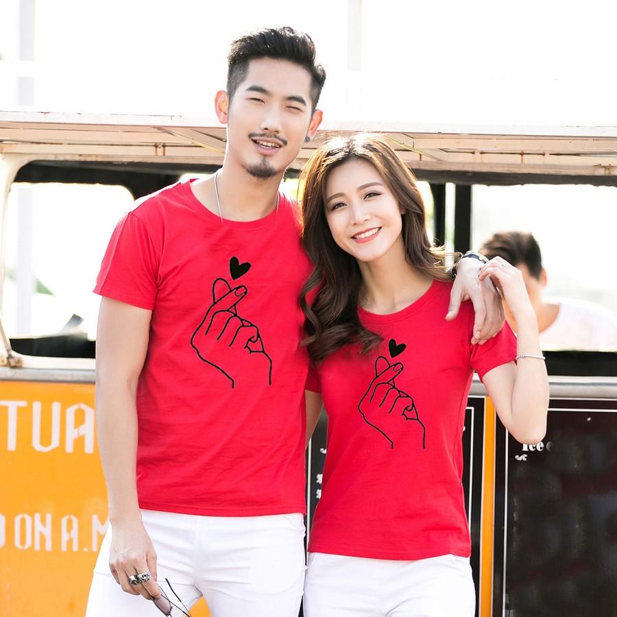 Áo Thun Cặp Đôi so Cute In Họa Tiết thả tim xinh xắn chất thun đẹp