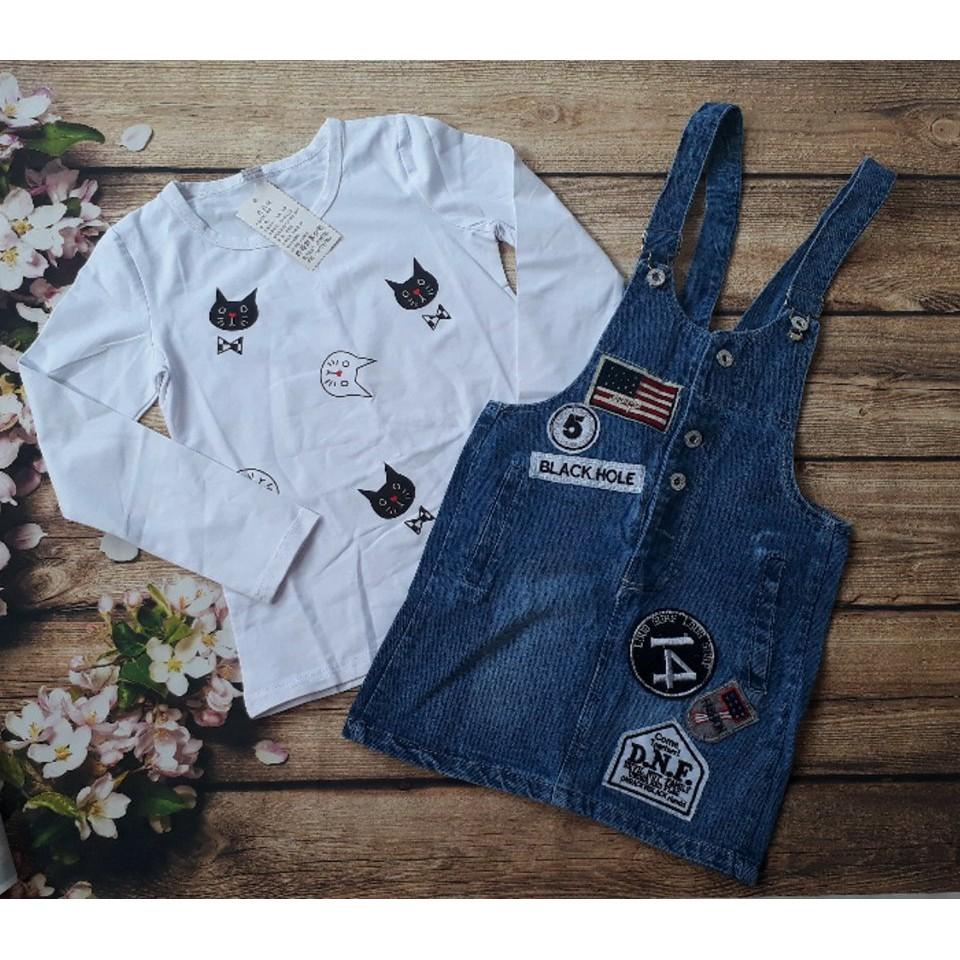Đầm yếm jean kèm áo thun cho bé 25-32kg