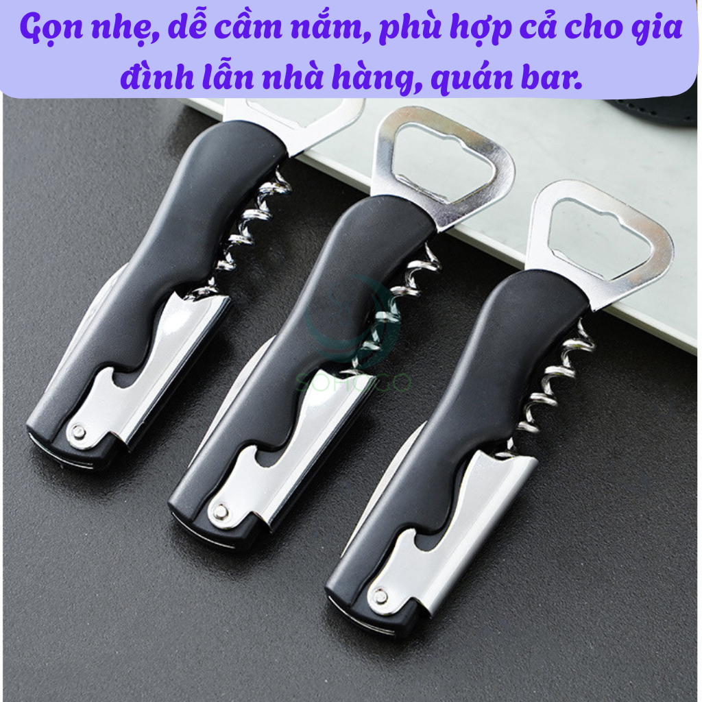 Dụng cụ mở nắp chai đa năng 3 trong 1 Đồ khui rượu vang kiêm mở nắp chai và dao cắt giấy bạc Dụng cụ mở bia và rượu chuyên dụng cho nhà hàng Khui rượu vang chuyên nghiệp Dụng cụ mở nắp chai đa năng tay cầm nhựa cao cấp