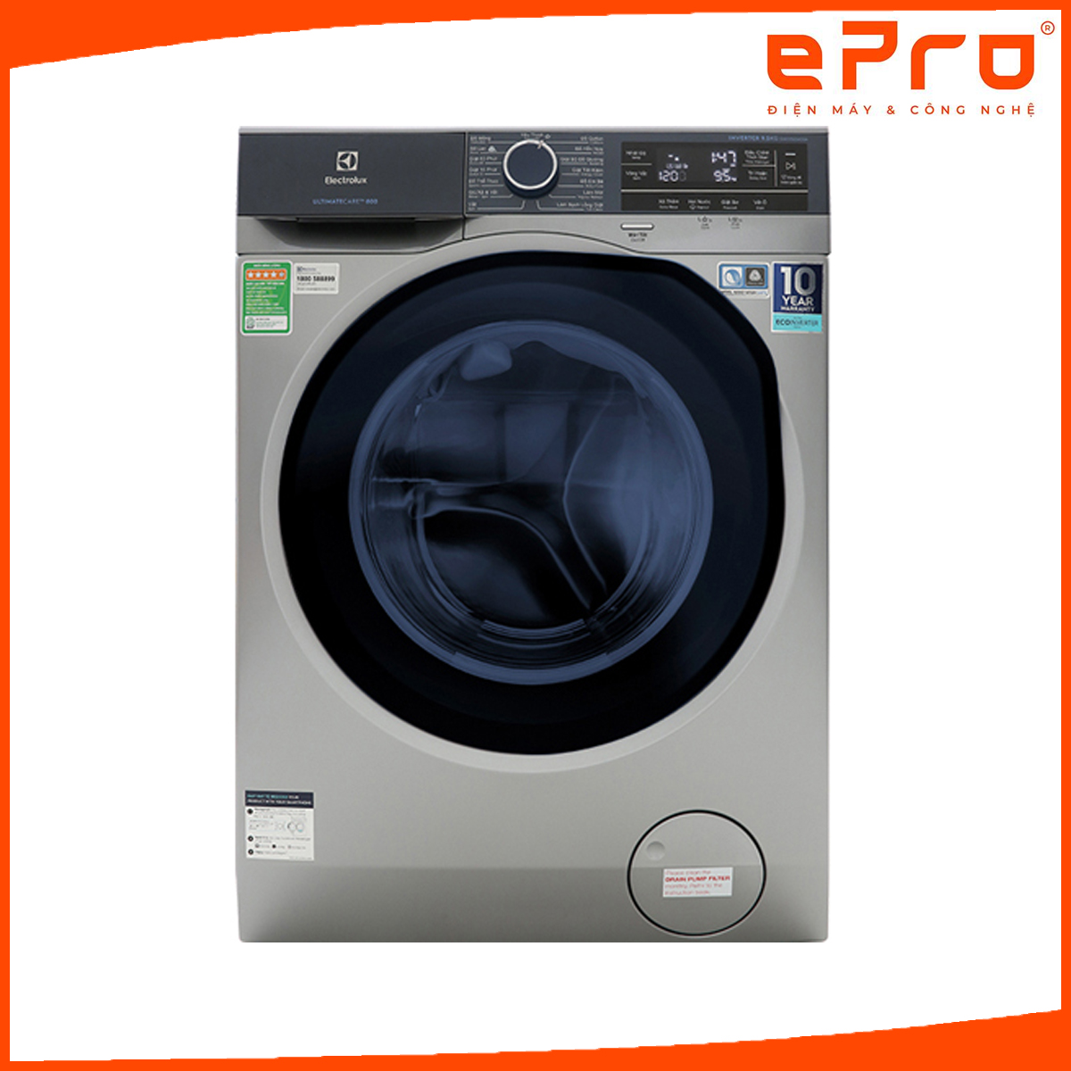 Máy Giặt Cửa Trước Inverter Electrolux EWF9523ADSA (9.5kg) - Hàng Chính Hãng (Bạc)