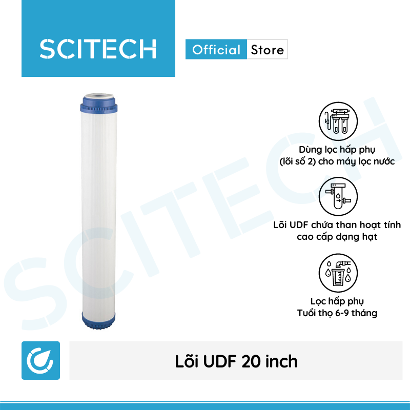 Lõi lọc nước số 2 UDF 20 inch by Scitech dùng trong máy lọc nước RO, bộ lọc thô - Hàng chính hãng