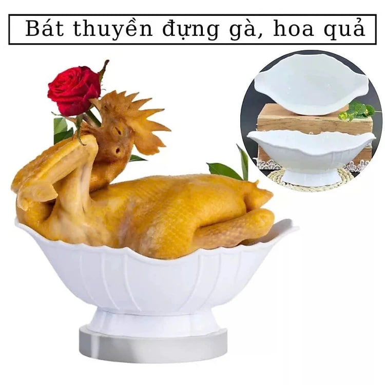 Bát đựng gà ngày tết có cỗ bàn gia đình chất liệu melame siêu bền hình thuyền đẹp mắt. Bát đựng gà nguyên con, bát đựng hoa quả gọn gàng vô cùng tiện dụng