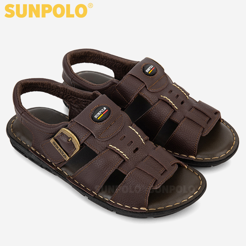 Giày Sandal Nam Da Bò SUNPOLO SDA023 (Đen, Nâu