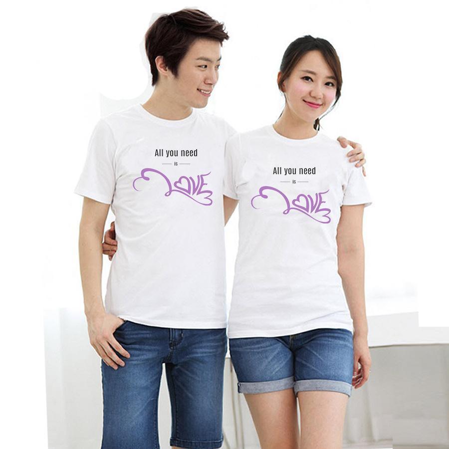 Áo thun cặp đôi in hình form rộng phong cách hàn quốc