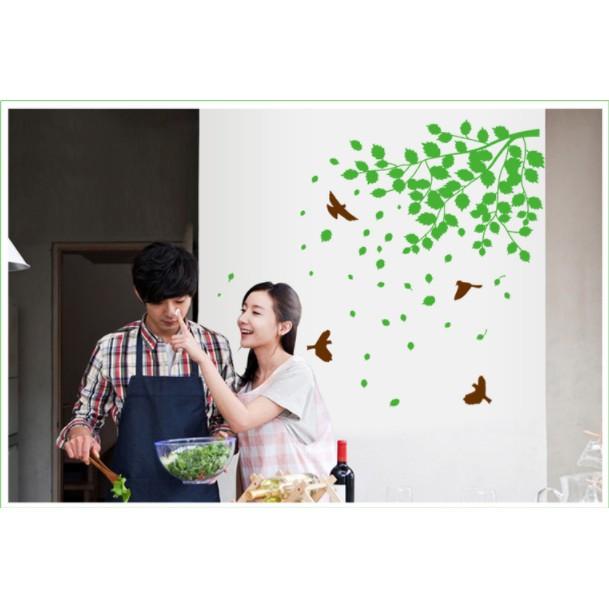 Decal trang trí tường 2 nhánh cây xanh và chim