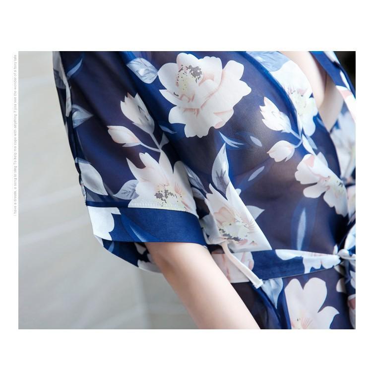 Đồ Ngủ Sexy Áo Choàng Ngủ Hoa Đen Cao Cấp Freeship-Chất đẹp Kimono Mặc Nhà Đơn Giản