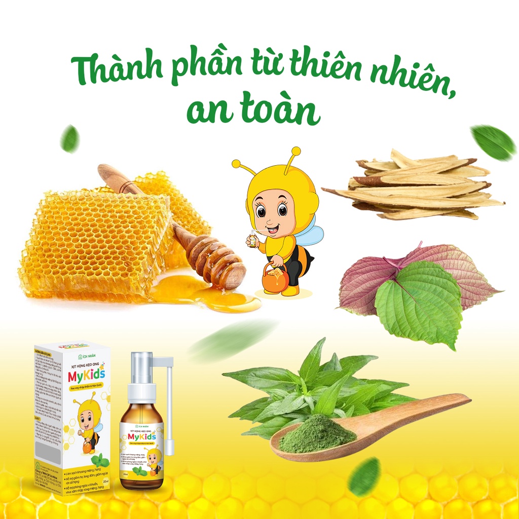 Xịt Họng Keo Ong MyKids - Hỗ trợ giảm các triệu chứng ngứa rát cổ họng, ho do viêm họng, ho gió, ho khan, ho có đờm 20ml