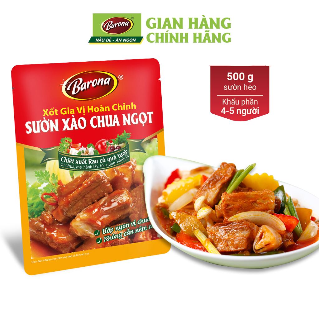 Combo 3 gói Xốt Gia vị hoàn chỉnh Barona - Sườn xào chua ngọt 80gr