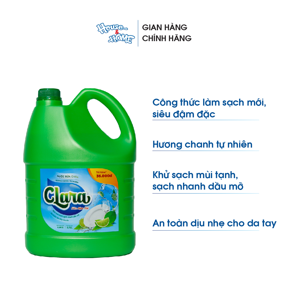 Nước rửa chén bát Clara hương chanh tự nhiên can 3,8kg