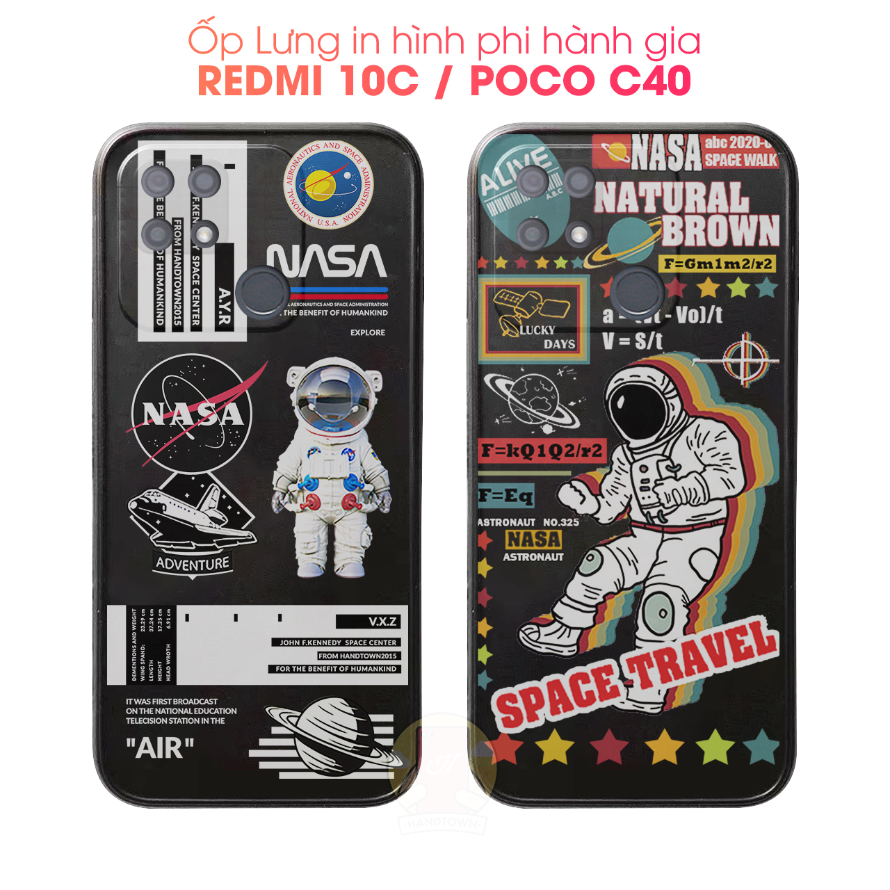 Ốp lưng in hình phi hành gia dành cho Xiaomi Redmi 10C / Poco C40 chống sốc mặt lưng khi va đập có viền bảo vệ camera Handtown - Hàng Chính Hãng