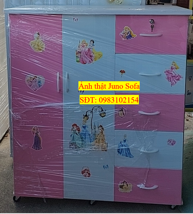 Tủ áo trẻ em nhựa loại tốt Jang Mi 1m05 x 1m2 x 45 cm - 2 cánh 5 ngăn