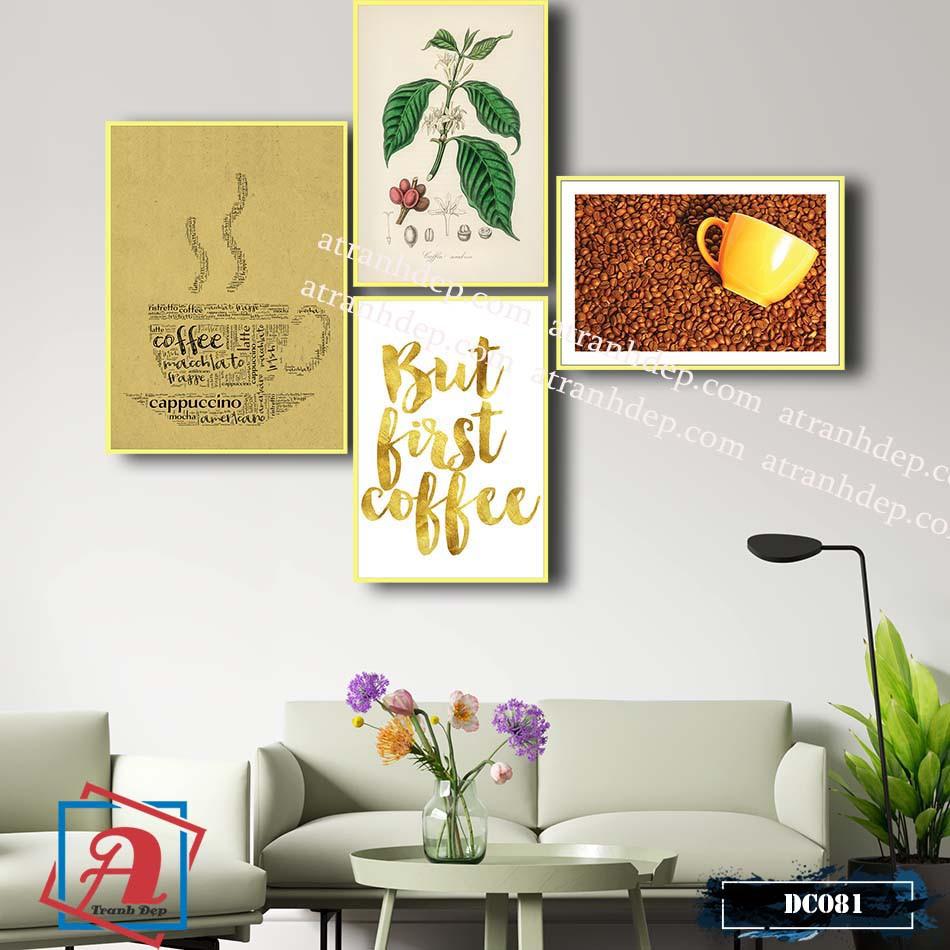 Bộ 4 tranh canvas treo tường Decor trang trí quán cafe, cổ điển, hiện đại – DC081