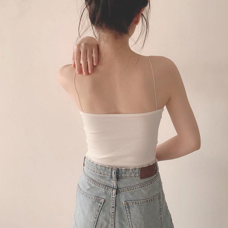 Áo 2 dây sợi bún chất thun co dãn 4 chiều Xuu DesignÁo croptop có đệm nâng ngực, kiểu dáng thon gọn thời trang AD01