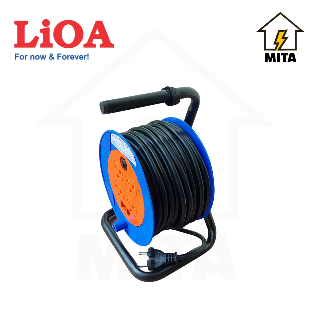 Ổ Cắm Kéo Dài Quay Tay Kiểu RULO loại nhỏ LiOA NEW - 4 Ổ cắm Công suất 15A Dây dài 15m