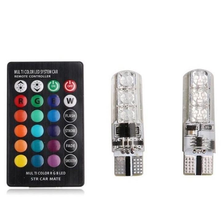 Bộ đèn LED RGB demi điều khiển màu + chế độ nháy, sáng chuẩn T10 12v 206669