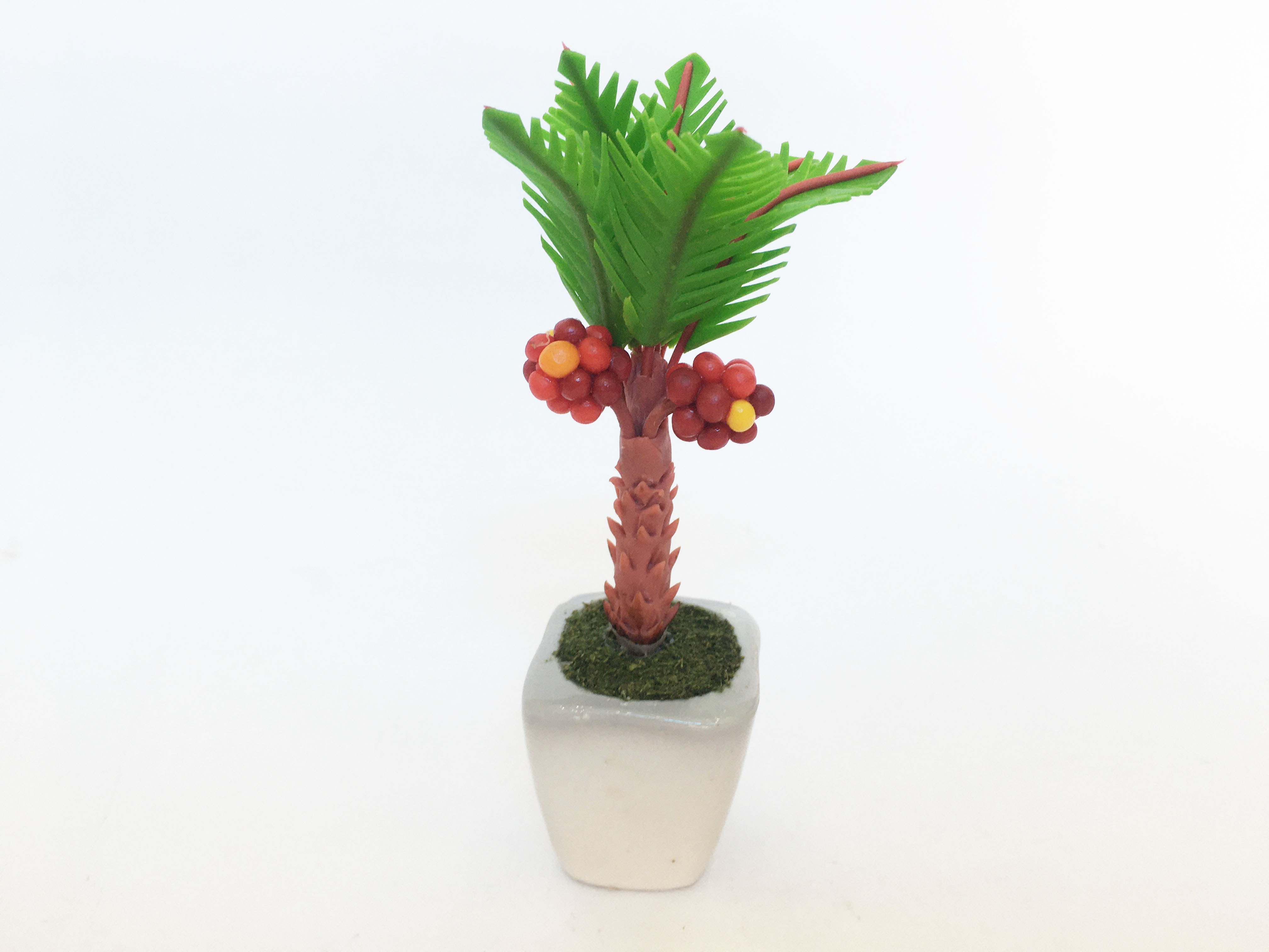 Chậu hoa đất sét mini - Cây cau phong thủy - Quà tặng trang trí handmade