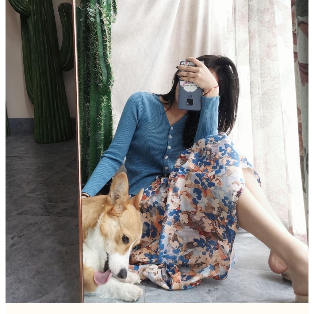 MS493 Áo len tăm nữ cổ tim cài cúc Quảng Châu