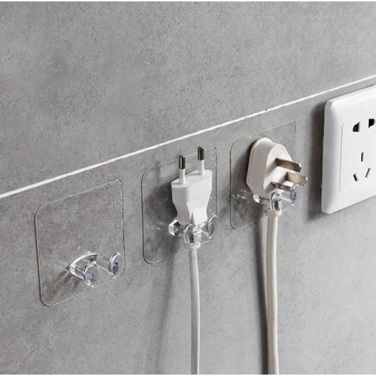 Móc Dán Tường Kẹp Giữ Dây Điện, Phích Cắm Điện/ Kê Đỡ Sạc Điện Thoại - Móc Treo Đồ Đa Năng