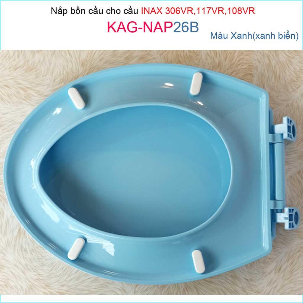 Nắp đậy bồn cầu KAG-NAP26B Inax cho C117-C306-C108, nắp bồn cầu 2 khối nhựa dày xanh biển bóng đẹp