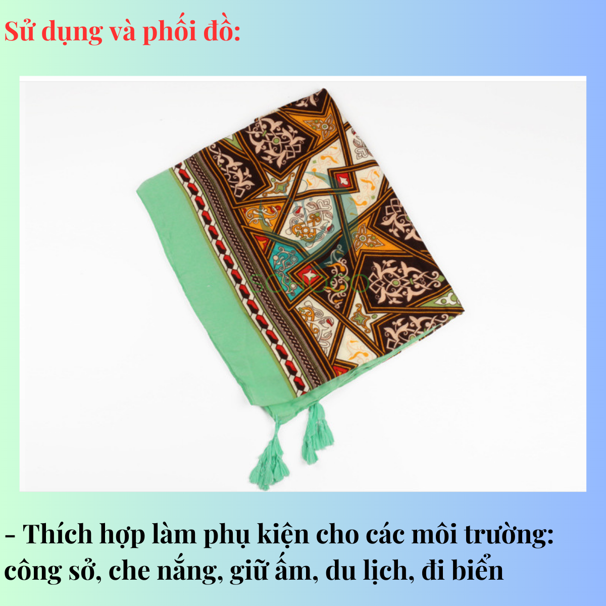 Khăn choàng cổ phong cách BOHO cổ điển, chất cotton mềm 180x110cm-phù hợp đi biển, choàng cổ khi ra nắng-Qùa tặng ý nghĩa