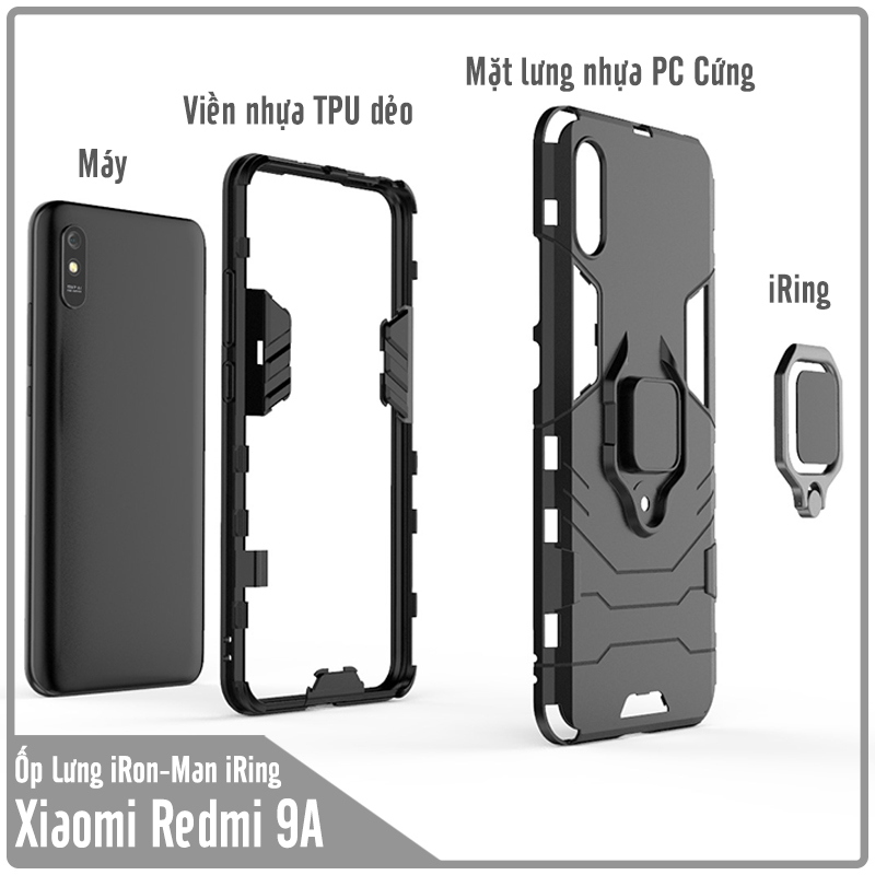 Ốp lưng cho Xiaomi Redmi 9A iRON - MAN IRING Nhựa PC cứng viền dẻo chống sốc