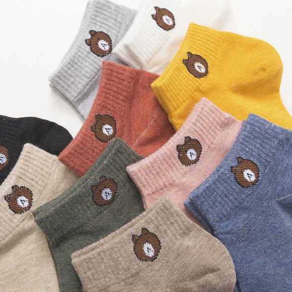 Combo 10 đôi Tất nữ gấu ngắn cổ vải cotton khử mùi thoáng khí thấm hút mồ hôi