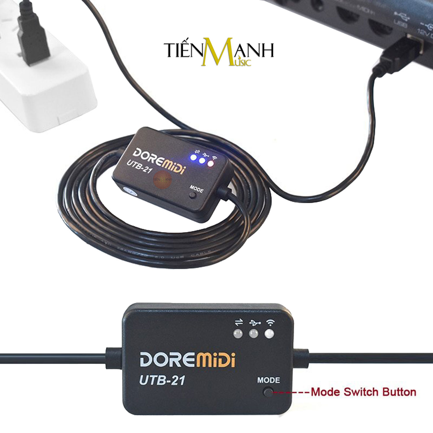 Cáp Midi Không Dây Đầu Cắm USB-B DOREMiDi UTB21 - Bluetooth 5.0 Tốc Độ Cao Cho Đàn Piano, Organ, Keyboard UTB-21 Hàng Chính Hãng - Kèm Móng Gẩy DreamMaker