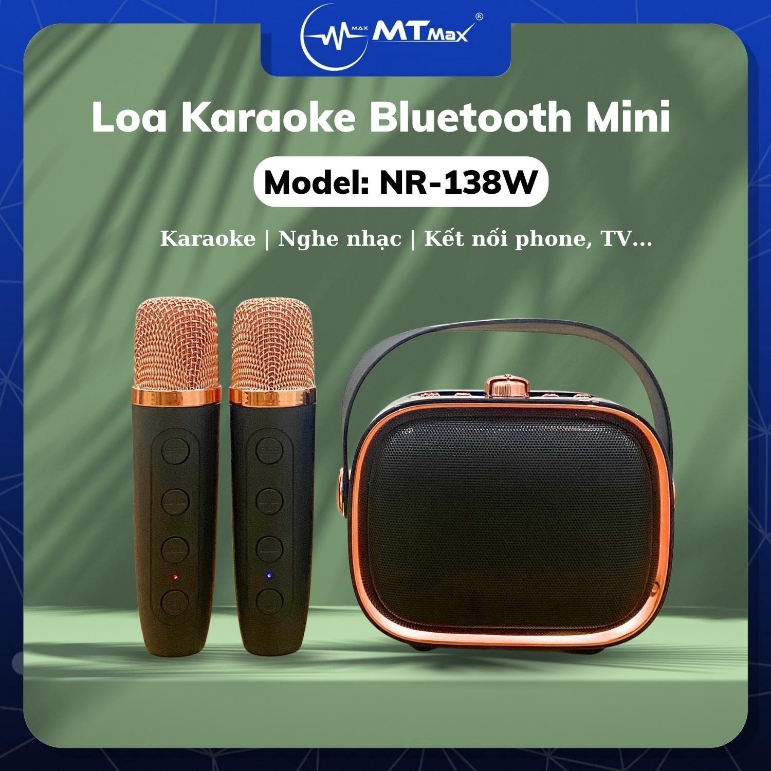 Loa Karaoke Bluetooth Mini có quai xách dễ thương NR 138W Kèm 2 Micro Không Dây - Nhỏ Gọn Tiện Lợi- Thích Hợp Trang Trí- Âm Thanh To